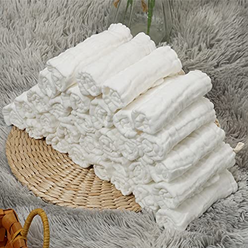 Baby Muslin Washcloths -6 Layer Soft Absorbent Face Towel - Natural Newborn Wipes for Delicate Skin - Baby Registry as Shower - size: 12x12 Inch (Pack of 30)