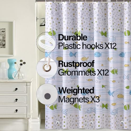 Plastic Shower Liner - Premium PEVA 4G Shower Curtain Liner with Rustproof Grommets and 3 Weighted Magnets, Waterproof Shower Curtains for Bathroom (Small Fish) - color: Small Fish, size: 71"W x 71"L (Pack of 1)