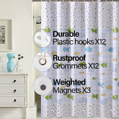 Plastic Shower Liner - Premium PEVA 4G Shower Curtain Liner with Rustproof Grommets and 3 Weighted Magnets, Waterproof Shower Curtains for Bathroom (Small Fish) - color: Small Fish, size: 71"W x 71"L (Pack of 1)