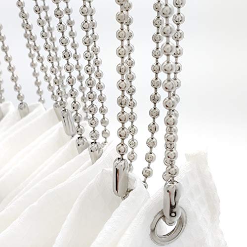 Stainless Steel Shower Curtain Hooks, 55 Inch Ball Chain Design, 12 Pack Rust-Resistant Metal Curtain Rings for Bathroom Rods, Heavy Duty 4.5mm Shower Curtain Hangers - color: Stainless Steel