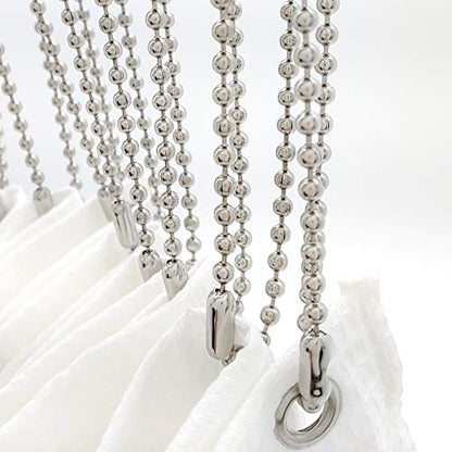 Stainless Steel Shower Curtain Hooks, 55 Inch Ball Chain Design, 12 Pack Rust-Resistant Metal Curtain Rings for Bathroom Rods, Heavy Duty 4.5mm Shower Curtain Hangers - color: Stainless Steel