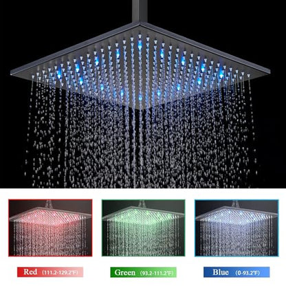 12 Inches Ceiling Mount Shower Faucets Sets Complete Shower System LED Rainfall Shower Head System Rough-in Valve Body and Trim Included Matte Black… - color: Matte Black, style: 12"-led