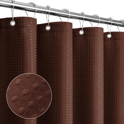 Long Brown Fabric Shower Curtain, 72 x 78 | Tall Cloth-Textured Shower Curtain for Bathroom, Water Repellent, Machine Washable - color: Brown, size: 72"W x 78"L (Pack of 1)
