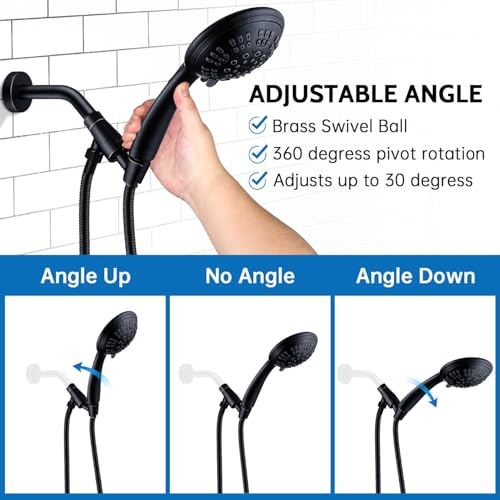 G-Promise Shower Head with Metal Shower Holder and Long Hose | High Pressure, Solid Brass Holder, 6 Spray Settings, 70" to 75" Stainless Steel Hose, Adjustable Angle, Easy DIY - color: Oil Rubbed Bronze