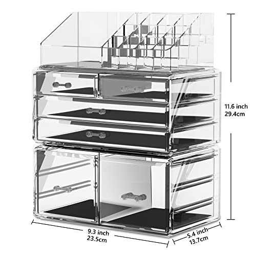 READAEER Makeup Organizer 3 Pieces Cosmetic Storage Case with 6 Drawers (Clear) - color: Clear
