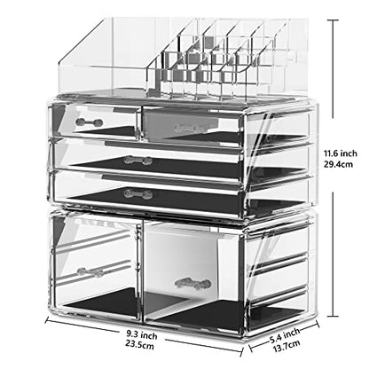 READAEER Makeup Organizer 3 Pieces Cosmetic Storage Case with 6 Drawers (Clear) - color: Clear
