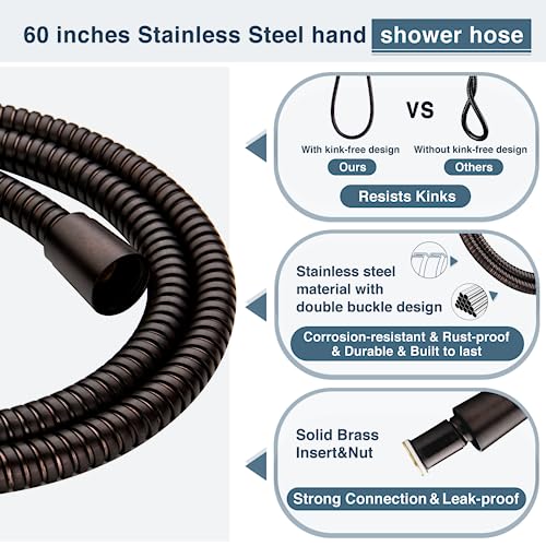 BRIGHT SHOWERS High Pressure Handheld Shower Head Set, High Flow Hand Held Showerhead with 60" Long Stainless Steel Hose and Adjustable Wall Bracket, 3 Spray Setting Shower Wand, Oil-Rubbed Bronze - color: Oil Rubbed Bronze, size: 2.5 Gallon Per Minute