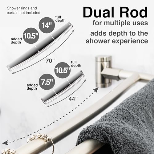 JS Jackson Supplies Double Curved Shower Rod, Metal Construction, Adjustable Between 44 to 70 Inches, Aluminum Rods and Zinc Mounting Hardware, Quality Modern Bathware, Brushed Nickel Finish - color: Brushed Nickel
