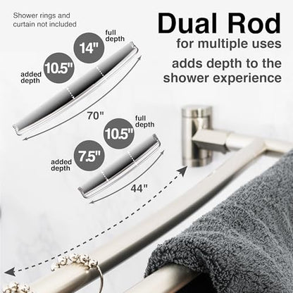 JS Jackson Supplies Double Curved Shower Rod, Metal Construction, Adjustable Between 44 to 70 Inches, Aluminum Rods and Zinc Mounting Hardware, Quality Modern Bathware, Brushed Nickel Finish - color: Brushed Nickel