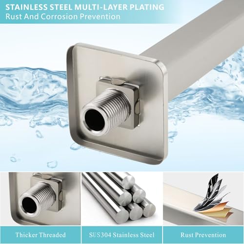 Shower Arm with Flange, 16 Inches Wall Mount Square Straight Extension Arm, Replacement of Fixed Rain Shower Head Pipe, Brushed Nickel - color: Brushed Nickel