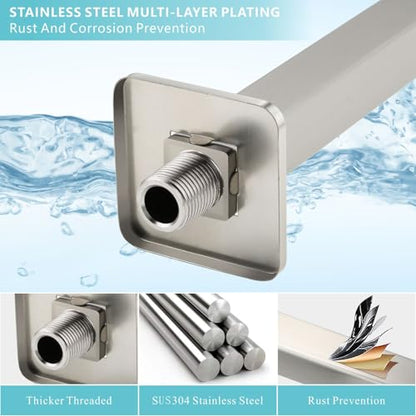 Shower Arm with Flange, 16 Inches Wall Mount Square Straight Extension Arm, Replacement of Fixed Rain Shower Head Pipe, Brushed Nickel - color: Brushed Nickel