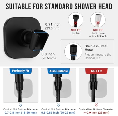 G-Promise Metal Handheld Shower Head Holder, No-Drill Install (Matte Black) | Adhesive or Drilled Installation, Wide Adjustment Range Fits All Family Heights, Firmly Secure Showerhead, Easy to Install - color: Matte Black