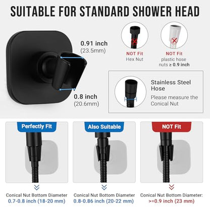 G-Promise Metal Handheld Shower Head Holder, No-Drill Install (Matte Black) | Adhesive or Drilled Installation, Wide Adjustment Range Fits All Family Heights, Firmly Secure Showerhead, Easy to Install - color: Matte Black
