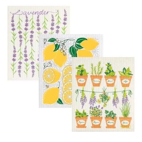 Swedish Dishcloth Reusable Towel Set for Kitchen | Biodegradable Absorbent Cleaning Washcloths for Dishes, Household Surfaces | Washable, & Quick Drying | 3 Pack - (Herb, Lavender, Citrus) - color: 3 Pack Garden Set