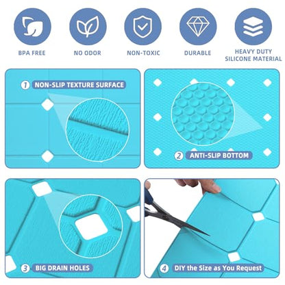 Bathtub Mat Non Slip Silicone Soft Odorless Bath Mat No Suction Cups for Refinished,Textured and Reglazed Tub Shower Mats Non-Slip 18 X 28Inch Blue - color: Blue
