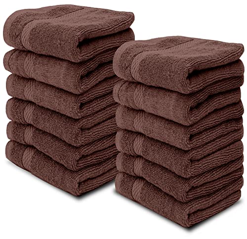 White Classic Luxury Cotton Washcloths 13x13 Inch - 650 GSM Turkish Cotton | Hotel, Spa, Bathroom Face Towel | 12 Pack, Brown - color: 19: Brown