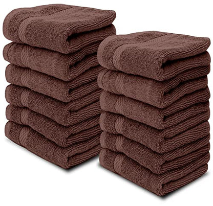 White Classic Luxury Cotton Washcloths 13x13 Inch - 650 GSM Turkish Cotton | Hotel, Spa, Bathroom Face Towel | 12 Pack, Brown - color: 19: Brown