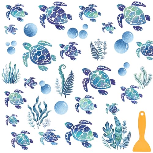 Fullhawl 30 Pcs Turtle Non Slip Bathtub Stickers Turtle Anti Slip Shower Stickers Shower Floor Nonslip Sticker Applique Adhesive Decals Treads with Scraper for Bathtub Bathroom Floor - style: Turtle