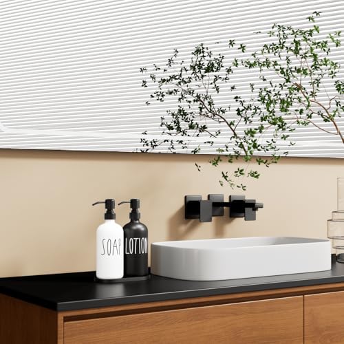 MOMEEMO Glass Soap Dispenser with Stainless Steel Pump, Contains Lotion Dispenser, Hand Soap Dispenser & Tray. (Black & White) | Contains Lotion Dispenser, Hand Soap Dispenser & Tray - color: S&l Black White With Tray