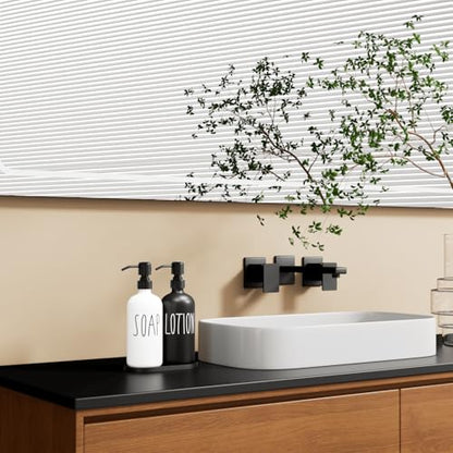 MOMEEMO Glass Soap Dispenser with Stainless Steel Pump, Contains Lotion Dispenser, Hand Soap Dispenser & Tray. (Black & White) | Contains Lotion Dispenser, Hand Soap Dispenser & Tray - color: S&l Black White With Tray