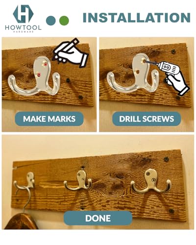 Brass Double Robe Hook 5 Pack with Screws Towel Coat Hat - color: Brass