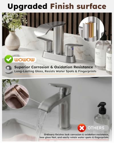 WOWOW Waterfall Centerset Brushed Nickel 4 inch Bathroom Faucet 3 Hole - color: Brushed Nickel