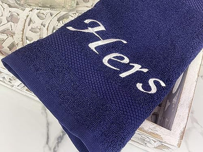 Liberty21 His and Hers Embroidered Wash Cloths Towel Set for Couples. This Set Includes 2 Washcloth Towels for Body and Face. His and Hers Gifts. 100% Cotton. (Blue) - color: Blue