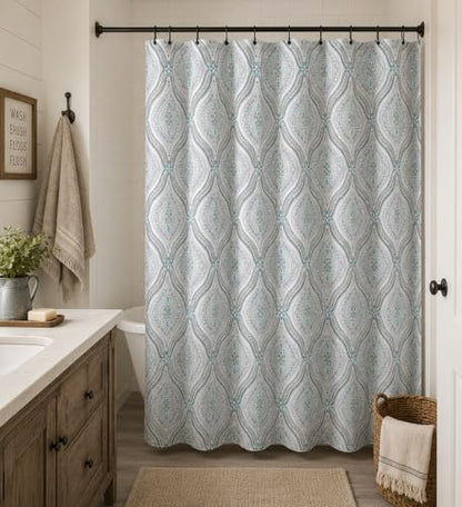 Serafina Home Hotel Quality Fabric Bathroom Shower Curtain: Modern Damask Paisley - Beige, Green and Taupe (72 x 70 inches) - color: Paisley
