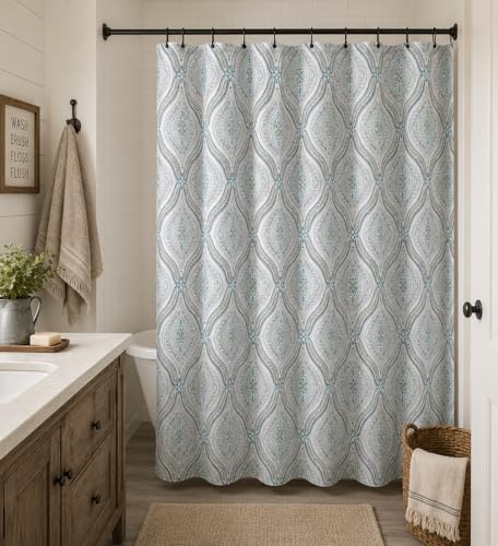 Serafina Home Hotel Quality Fabric Bathroom Shower Curtain: Modern Damask Paisley - Beige, Green and Taupe (72 x 70 inches) - color: Paisley