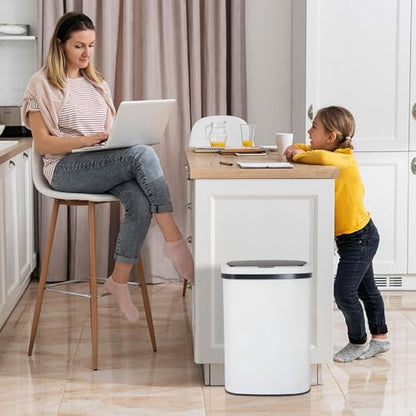 Kitchen Trash Can 13 Gallon Touchless Trash Bin White Garbage Can with Lid | Automatic Motion Sensor Bathroom Trash Can,50 Liter Waterproof Garbage Bin Wastebasket for Toilet,Office,Caravans,Bedroom - color: White