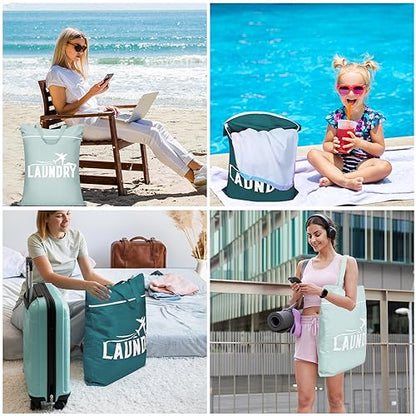 2 Pcs Large Travel Laundry Bag Washable Waterproof Wet Bag Dirty Clothes Bag Swimsuit Workout Bag for Gym Clothes Laundry Wet Clothes Swimming Pool Yoga College Dorm (Blue+Grey) - color: Blue+Grey