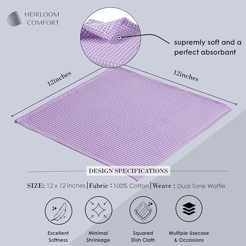 12 Pack Dual Tone Waffle Weave Dish Cloth, 12x12 Inches, 100% Cotton, Reversible, Super Absorbent, Quick Dry, Durable Dishcloth Set, Soft Hand Towels for Cleaning, Lavender - color: Lavender