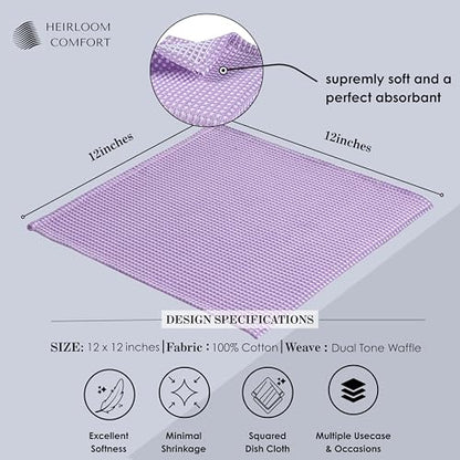 12 Pack Dual Tone Waffle Weave Dish Cloth, 12x12 Inches, 100% Cotton, Reversible, Super Absorbent, Quick Dry, Durable Dishcloth Set, Soft Hand Towels for Cleaning, Lavender - color: Lavender