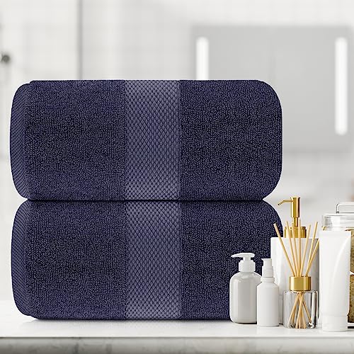 White Classic Luxury Soft Navy Bath Sheet Towels - 650 GSM Cotton Luxury Bath Towels Extra Large 35x70 | Highly Absorbent and Quick Dry | Hotel Collection Extra Large Bath Towels Oversized, 2 Pack - color: 15: Navy Blue