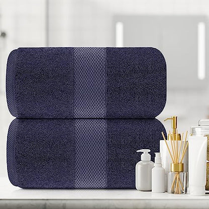 White Classic Luxury Soft Navy Bath Sheet Towels - 650 GSM Cotton Luxury Bath Towels Extra Large 35x70 | Highly Absorbent and Quick Dry | Hotel Collection Extra Large Bath Towels Oversized, 2 Pack - color: 15: Navy Blue