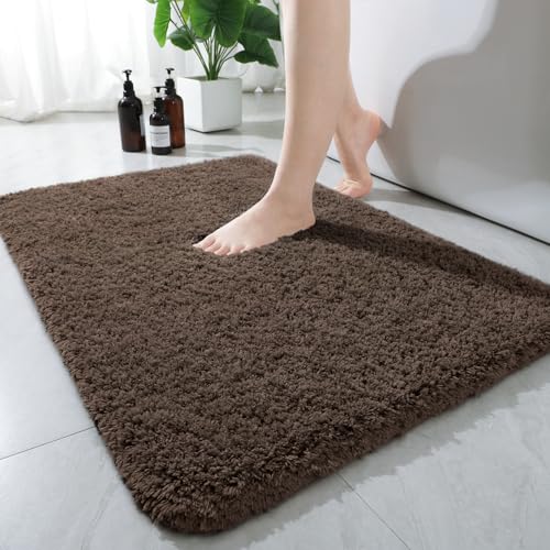 AROGAN Luxury Long Bathroom Runner Rug, 24x17 Inch Thick Soft and Absorbent Non Slip Bath Mat, Rubber Backing Quick Dry Rugs Carpets, Machine Washable Plush Mats for Shower Floor, Deep Brown - color: Deep Brown, size: 1'5" X 2' (24" X 17")