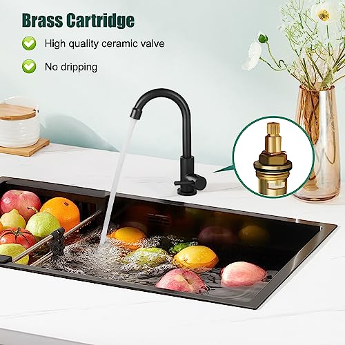 Heyalan SUS304 Cold Water Bar Sink Faucet, Single Handle,Matte Black | SUS304 stainless steel, high-arc gooseneck, single-hole deck mount, 24-inch supply hose, 2.5-inch shank, 1.8 GPM - color: Matte Black