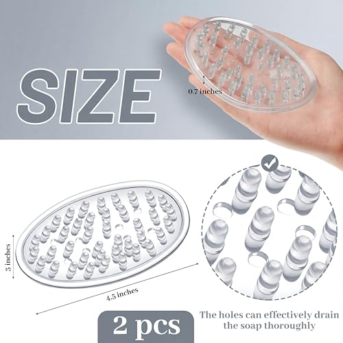 2 Pcs Plastic Soap Holder Soap Dish Bar Saver Tray with Holes Sponge Holder for Kitchen Bathroom Shower Counter, 4.5 x 3 x 0.7 Inches (Clear) - color: Clear