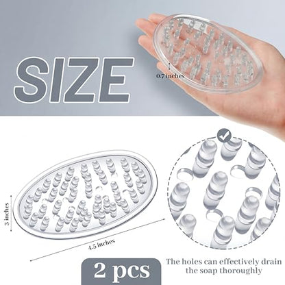 2 Pcs Plastic Soap Holder Soap Dish Bar Saver Tray with Holes Sponge Holder for Kitchen Bathroom Shower Counter, 4.5 x 3 x 0.7 Inches (Clear) - color: Clear