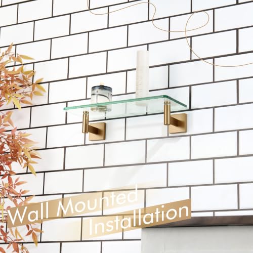 KOKOSIRI Wall Shelves Bathroom Hardware Glass Floating Shelf 12-Inch for Bedroom, Living Room, Kitchen, Hanging Rack Champagne Bronze B1105CPG-L12 - color: Champagne Bronze, size: 12-Inch