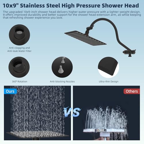 Hibbent All Metal CUPC Certified Shower Head, 10'' High Pressure Rainfall Shower Head, Handheld Showerhead Combo, 12'' Adjustable Extension Arm, 10 Sprays, 71'' Hose, Shower Holder, Oil Rubbed Bronze - color: Oil Rubbed Bronze, style: Square 10''