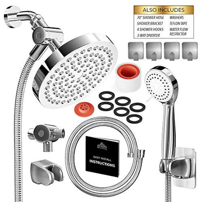 Shower Head With Handheld Combo, 6 Inch High Pressure Rainfall Showerhead With Hand Held 70 Inch Hose for Bath - Adjustable Swivel Shower Head Spray Anti-leak Nozzles - Universal Fit - size: 1.8 GPM