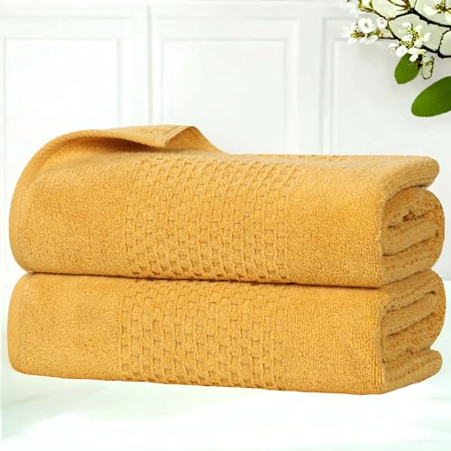 Superior Playa Zero Twist Cotton Medium Weight Towels, for Guest Bath, Bathroom, Shower, Spa, Plush, Quick Dry, Ultra-Soft Towels, Bath Essentials, Waffle Textured, Bath Towels, Set of 2, Gold - color: Gold, size: Bath Towel - 2PC