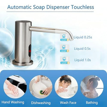 Touchless Automatic Built in Sink Soap Dispenser Infrared Sensors Soap | Electric Sensor Soap Dispenser With Bottle And Pump Commercial Accessory For Kitchen Bathroom And Public Wash Sink Daily Use - size: Drip-Silver - Brushed