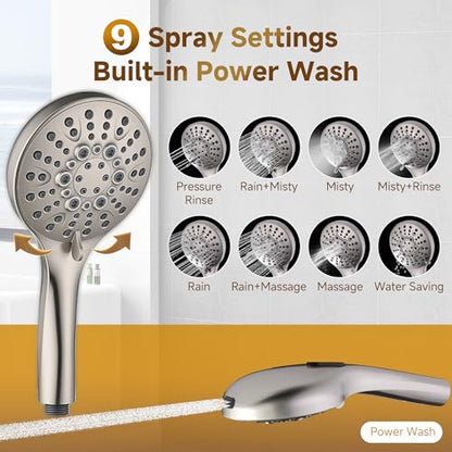 BRIGHT SHOWERS Rain Shower Heads System Including Rainfall Shower Head and Handheld Shower Head with Height Adjustable Holder, Solid Brass Rail, 60 Inch Long Stainless Steel Hose, Brushed Nickel - color: Brushed Nickel, size: 1.8 Gallon Per Minute