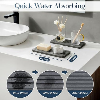 4-Piece Stone Sink Splash Guard Set – Absorbent Diatomite Kitchen Sink Mat with Faucet Cutout, Heat Resistant Stone Drying Mat, Non-Slip Trivet & Splash Guard