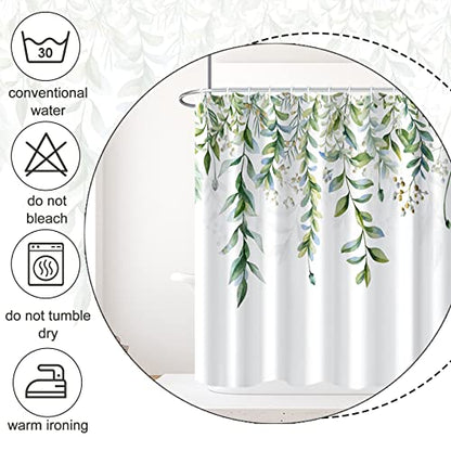AWERT Green Mixed Light Blue Plant Stall Shower Curtain with 6 Hooks Sage Green Shower Curtain for Bathroom Waterproof Fabric 36x72 inch - color: Green and Light Blue, size: 36"W x 72"L (Pack of 1)