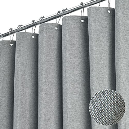 BTTN Long Linen Textured Waterproof Shower Curtain Set, 72x84, Grey/Gray | Tall Size, 230GSM Polyester, Heavy Duty Cloth, Weighted Hem, 12 Plastic Hooks, Modern Luxury Hotel Style, Machine Washable - color: Grey, size: 72"W x 84"L (Pack of 1)