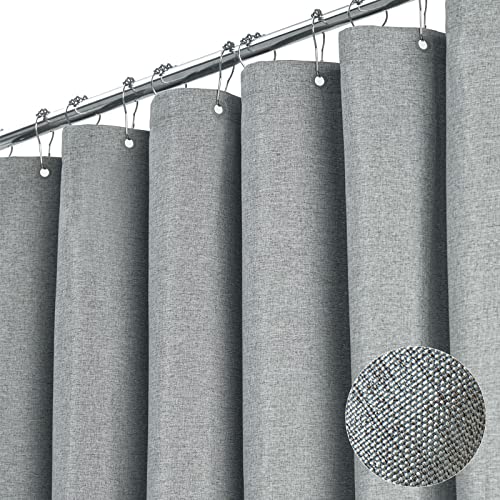 BTTN Extra Long Linen Textured Waterproof Shower Curtain, 72x96, Grey/Gray | Extra Tall Size, 230GSM Polyester, Heavy Duty Cloth, Weighted Hem, 12 Plastic Hooks, Modern Hotel Style, Machine Washable - color: Grey, size: 72"W x 96"L (Pack of 1)
