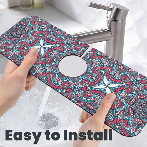 Diatomite Faucet Mat for Kitchen Fast Drying Sink & Bathroom Counter, Super Absorbent Water Sink Protectors Prevent Moisture Buildup, Sink Splash Guard Mandala Style - color: Mandala
